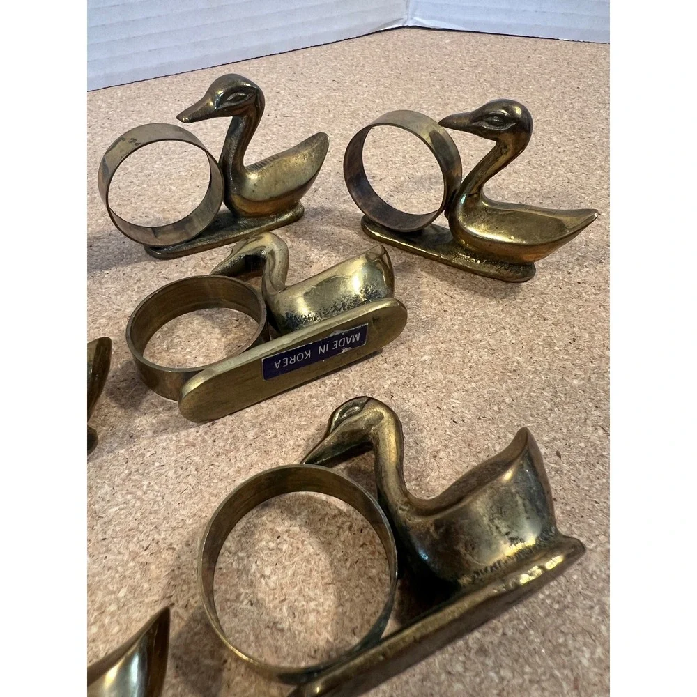 Vintage Solid Brass Swan Napkin Rings Set of 8 Duck Waterfowl Table Decor Gold